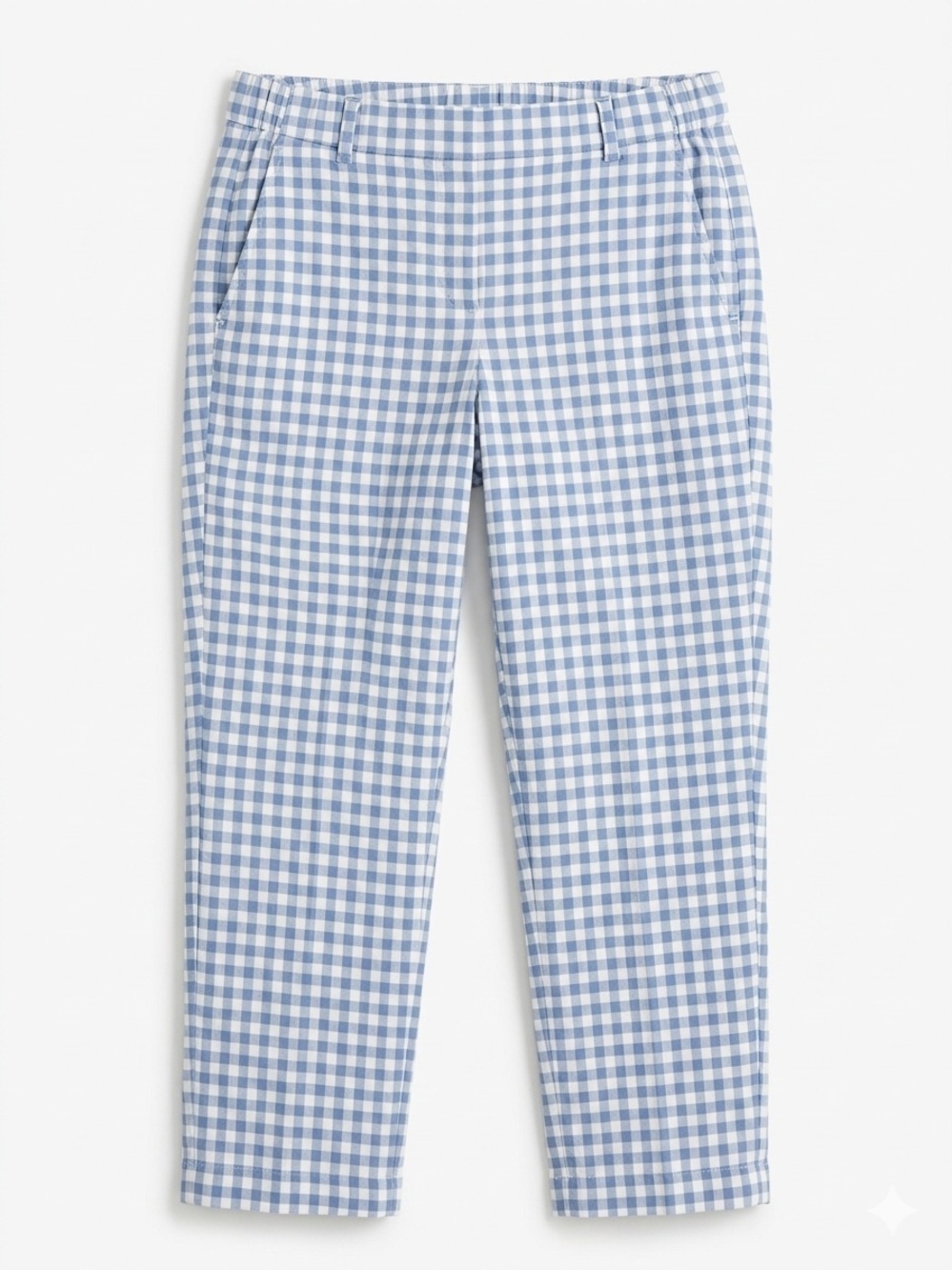 J. Jill Jill Linen-Stretch Blue & White Gingham Straight-Leg Pants